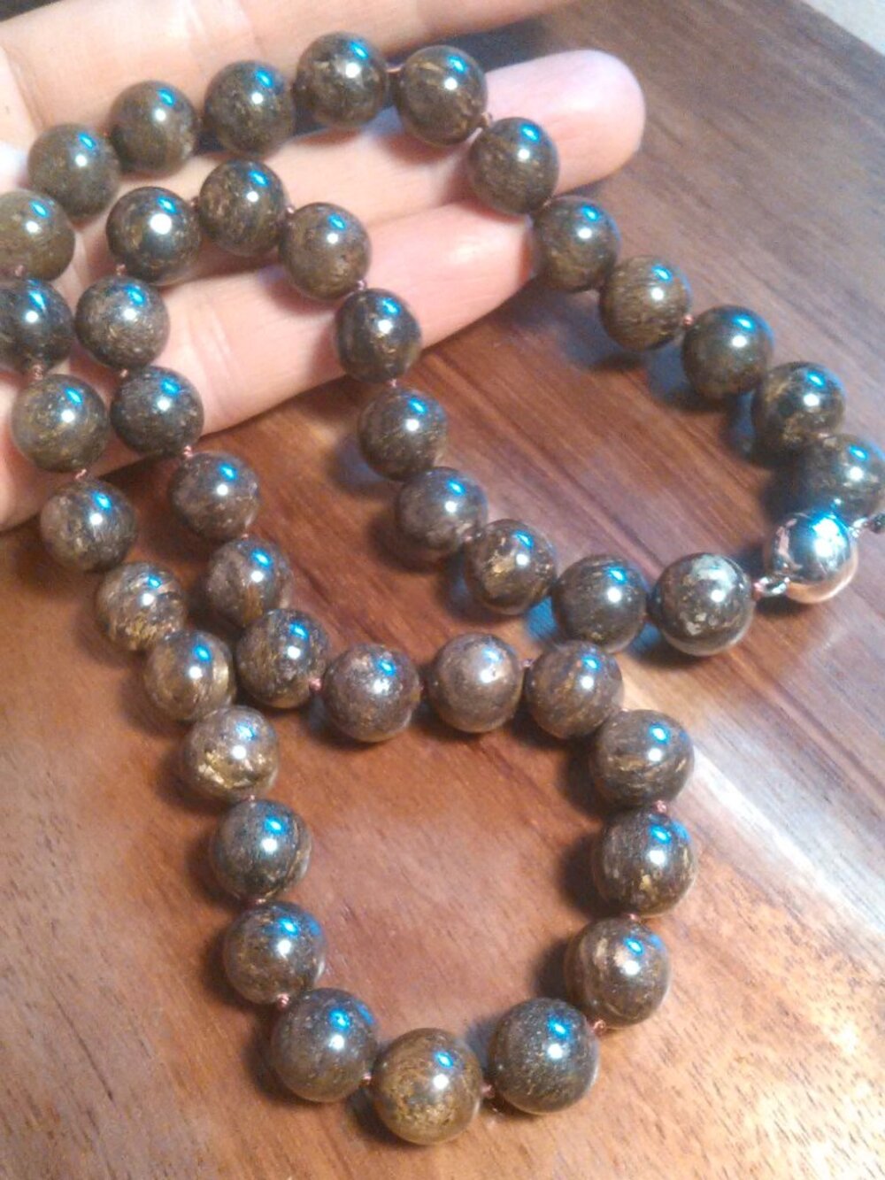 Bronzite Sterling Silver Beaded Necklace (Size 18 Inch)